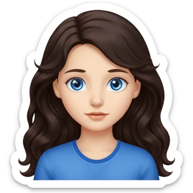 Girl with lond wavy dark brown hair and blue eys  sticker
