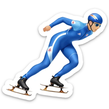 An icon showing a speed skater gliding on a professional oval ice track, captured in mid-motion with aerodynamic posture and sleek skates. The background features snowy mountains, flags, and a clear blue sky. Transparent background reflects the speed and elegance of the sport. sticker