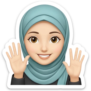 girl with hijab smiling and waving sticker