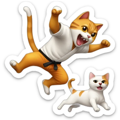 Cat karate kicking dog sticker