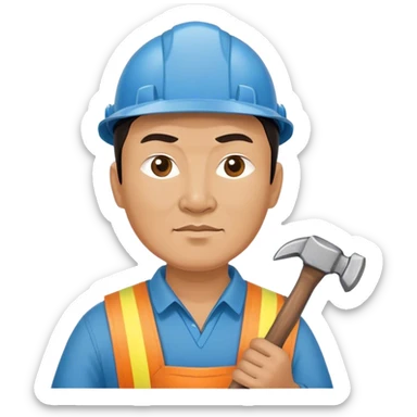 photorealistic kazakh worker middle age with 
hammer sticker