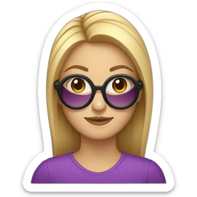 mujer rubia con la mitad del pelo de color lila, con gafas de patillas negra sticker