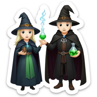 full-body witch gave a magic potion to a man sticker