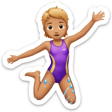 child in swimsuit jumping into water with splashing droplets, summer feeling sticker