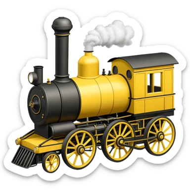 isometric classic 19th-century steam locomotive resembling Stephenson's Rocket, yellow with black accents sticker