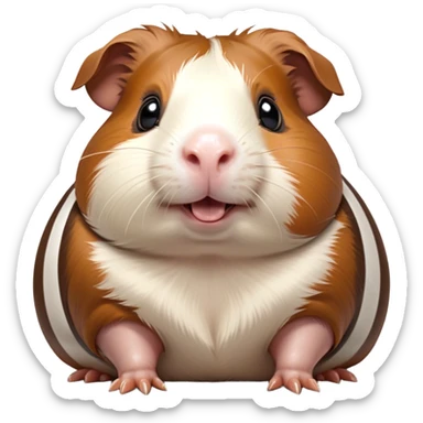 Cinematic Comical Brown and White Banded Guinea Pig Portrait Emoji, Head tilted dramatically with an exaggeratedly amused expression, featuring a striking coat with bold brown and white banding, wide, expressive dark eyes filled with playful disbelief, Simplified yet hilariously expressive features, highly detailed, glowing with a slightly sassy glow, high shine, dramatic yet playful, stylized with an air of cheeky mischief, bright and endearing, soft glowing outline, capturing the essence of a spirited and over-the-top guinea pig, so meme-worthy it feels like it could side-eye its way into internet fame instantly! sticker