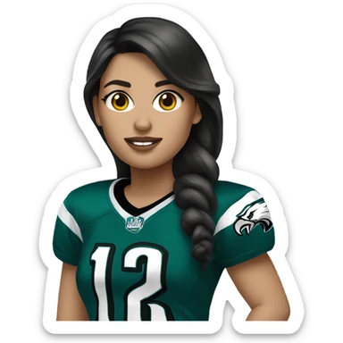  White female dark hair wearing Philadelphia Eagles jersey sticker