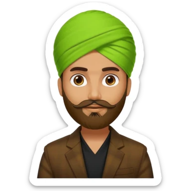 a pretty bratz emoji that looks like a bearded Akshay kumar wearing a neon green turban. Wearing a dark brown flannel blazer with black tshirt underneath.
he should resemble akshay kumar sticker