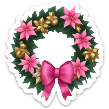 Christmas door wreath with pink poinsettias and gold accents  sticker
