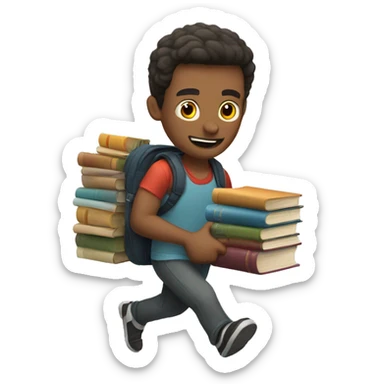 a man collects a bunch of books and runs sticker