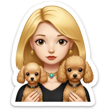 a  girl with glod  straight hair and tattoos and 2 miniature poodles sticker