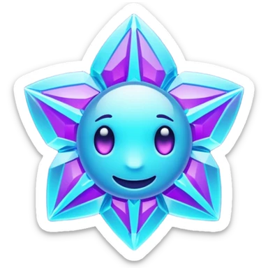 Futuristic glowing ice crystal emoji, icy neon cyan highlights, purple neon accents, dark background, digital tech style, no face. sticker