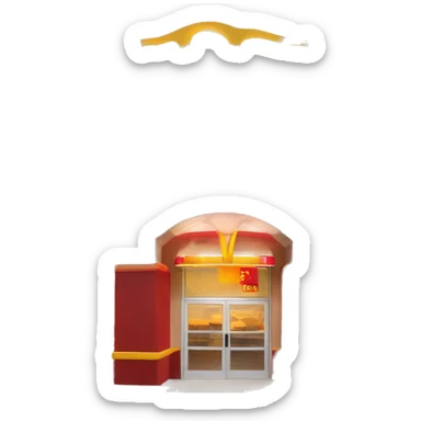 “McDonald’s store with the iconic golden arches, a red and yellow color scheme, and a simple, recognizable design that captures the essence of a fast food restaurant.” sticker