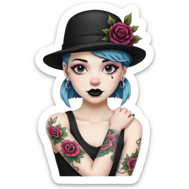 Punk woman with hat and floral arm tattoo sticker