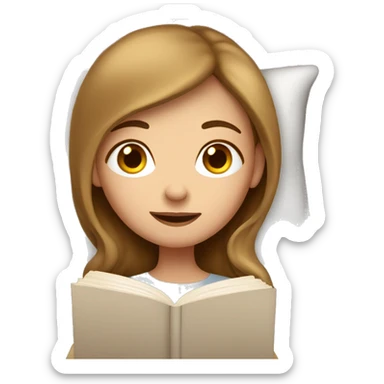 girl with light brown hair cosy in bed with book sticker