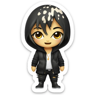 an edgy cute kawaii vernid-fionbri with splash patterns full body sticker