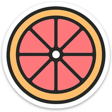 outlined icon of a pink grapefruit sliced in half, minimal and clean design, 3-4 colors, orange, white, and pink palette sticker
