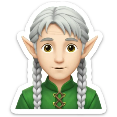 braid silver hair man elf, green cloth sticker