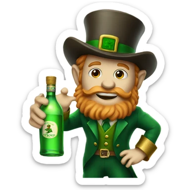 Leprechaun holding bottle of tequila  sticker