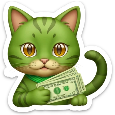 Green cat, all green body, has money sticker