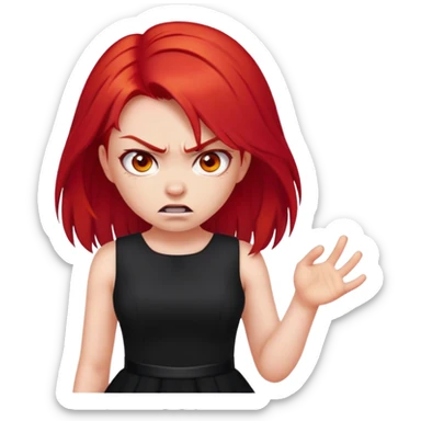 bright scarlet red hair girl angry wearing a black dress sticker