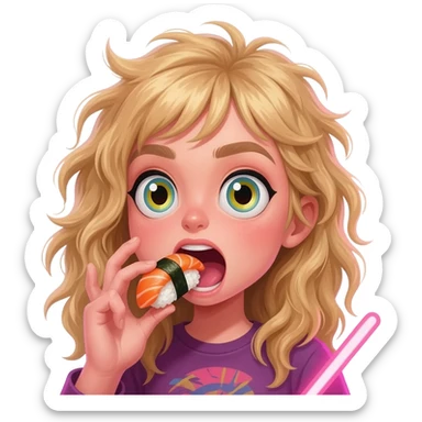 Crazy Blonde girl eating sushi sticker