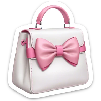 A white bag with a pink bow on the strap sticker