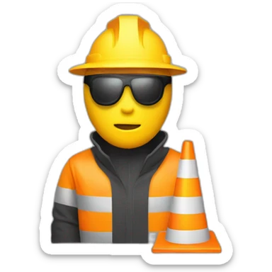 yellow man with traffic cone with black rim on their head sticker