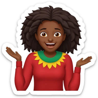 Baiza Ethiopian, dark hair Oldest but immature, no filter, funny Pose: laughing wildly, arms flailing age 21 sticker