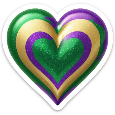 Gold, purple and green glitter Mardi Gras heart sticker