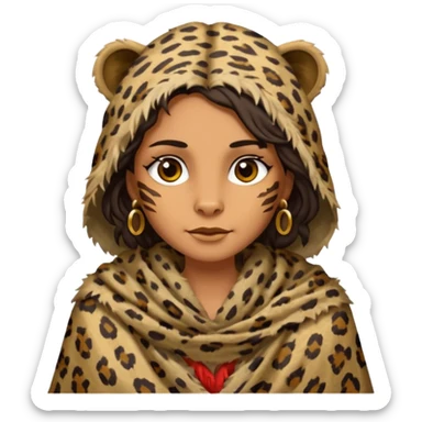 ancient hairy woman, tattered leopard skin shawl sticker
