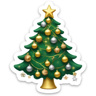 Green Christmas tree with 20 gold and silver ornaments and Christmas lights sticker