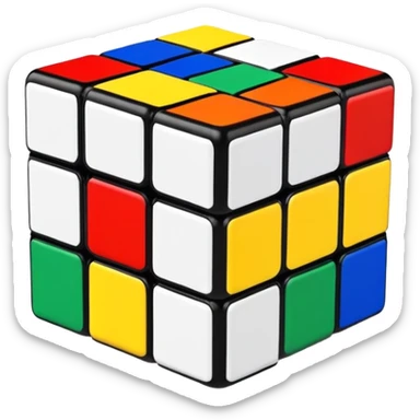 Clean, simple 3x3 Rubik's cube with bright primary colors. Minimalist design with smooth edges in classic iOS emoji style. sticker