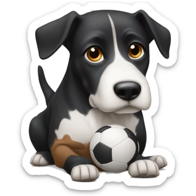 Perrita negra con las patas y cara marrones y las patitas blancas con una pelota sticker