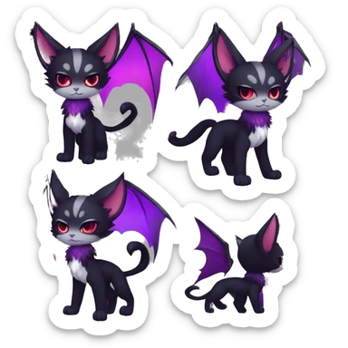 Anthro-Cute-Edgy-Cool-Vampiric-Batty-Cat-Black-Purple-Red-Grey-White-Contrast-Colors-Fantasy-Fur-Sona-Chibi-Shiny-Fakémon-Hybrid with horns full body sticker