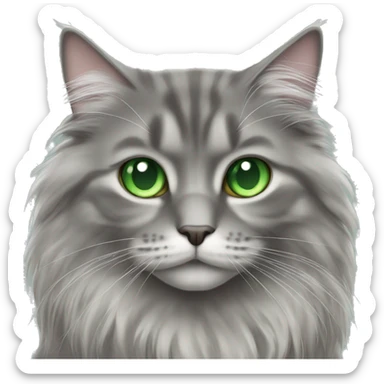 full picture of a grey long haired cat with green eyes sticker