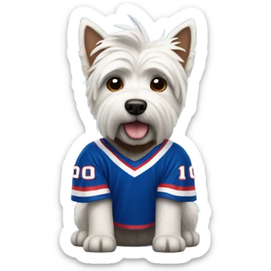West highland terrier wearing buffalo bills jersey sticker
