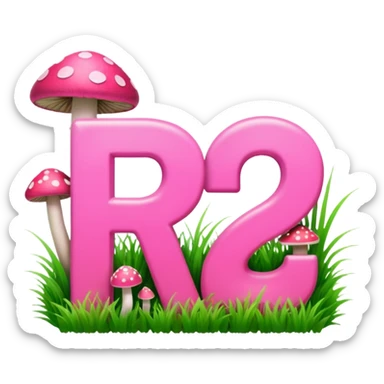 P and P letter, pink and green, with grass growing, mushrooms around sticker