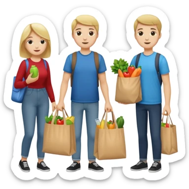 caucasian students putting groceries in bags sticker