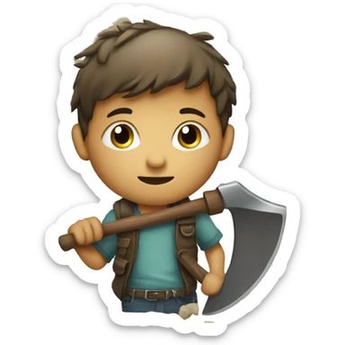 boy with axe on white sticker