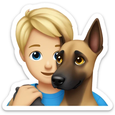blond boy with blue eyes cute  cuddling a malinois sticker