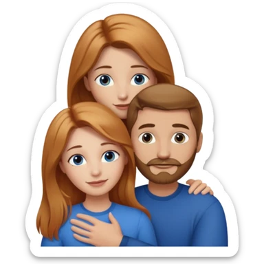 girlfriend with long dark strawberry blonde hair middle part with brown eyes giving hug to man with blue eyes, dark blonde hair and facial hair sticker