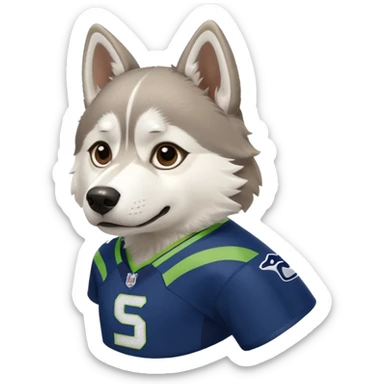 White  brown husky with Seattle Seahawks gear sticker