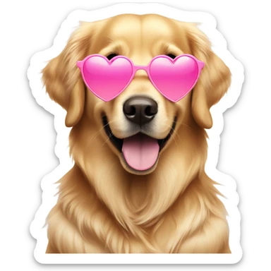 Golden retriever wearing pink heart glasses  sticker