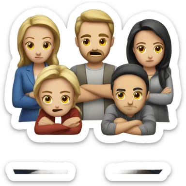 6 Caucasian people sitting around a table looking unhappy sticker