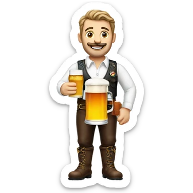 German man wearing Bavaria leather pants and Holding a Beer sticker