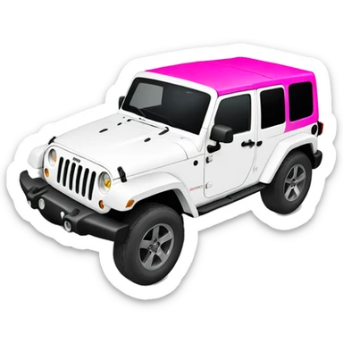 White jeep wrangler with hot pink hood sticker