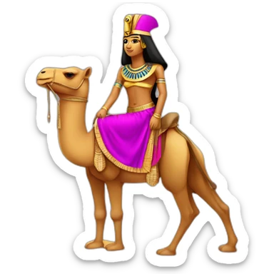 Egyptian pharaon on a camel,pyramids, tanned skin, golden magenta  costume sticker