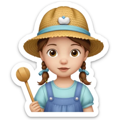 baby girl with brown hair and pigtails with a hat like My Neighbor Totoro movie sticker