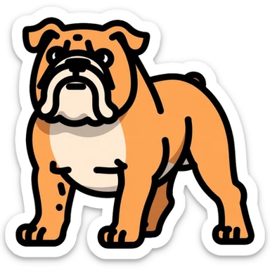 full body bulldog standing, muscular stocky build, short legs sticker